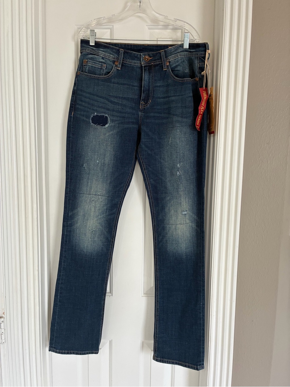 Seven7 Men's Blue Straight-Leg Distressed Jeans